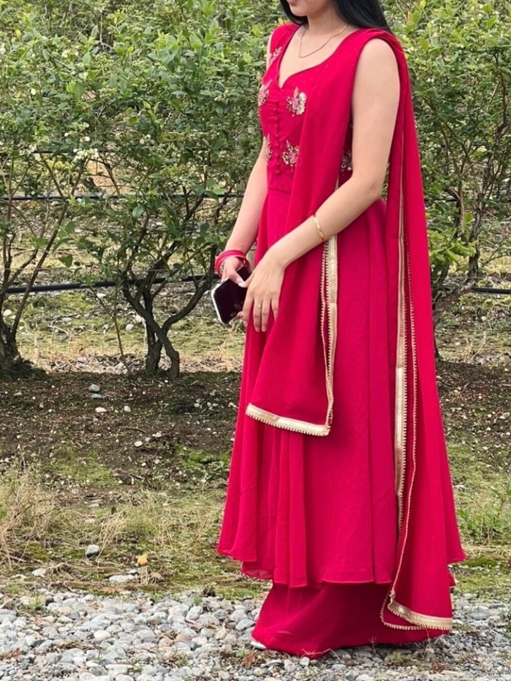 Fuchsia Pink 3-Piece Indian Outfit (Anarkali Suit) – Size Small